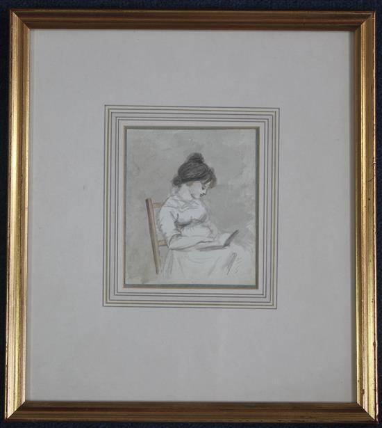 John Nixon (c.1750-1818) Study of a seated woman reading a book, 4.5 x 3.75in.